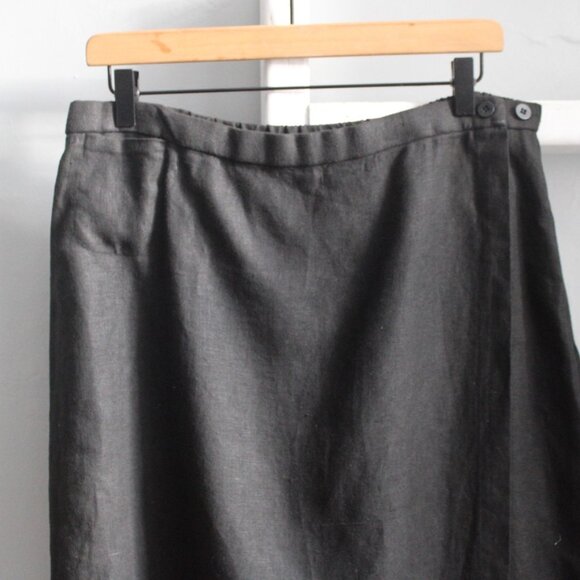 Eileen Fisher Vintage Black Linen Wrap Maxi Skirt Size Large - Picture 5 of 8